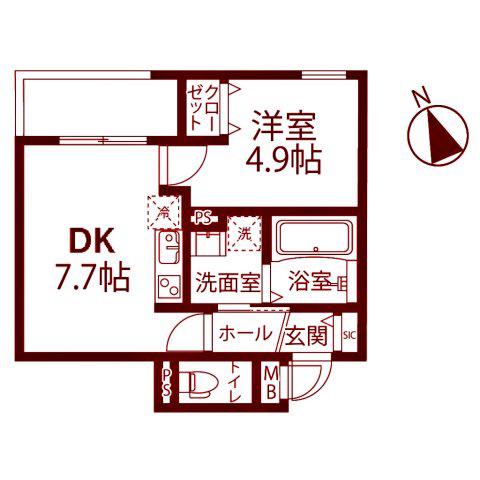 ヴィラシリウス(1DK/3階)の間取り写真