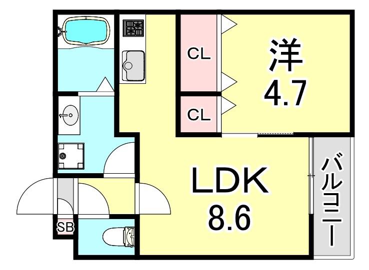 ジーメゾン神戸駒ヶ林(1LDK/1階)の間取り写真