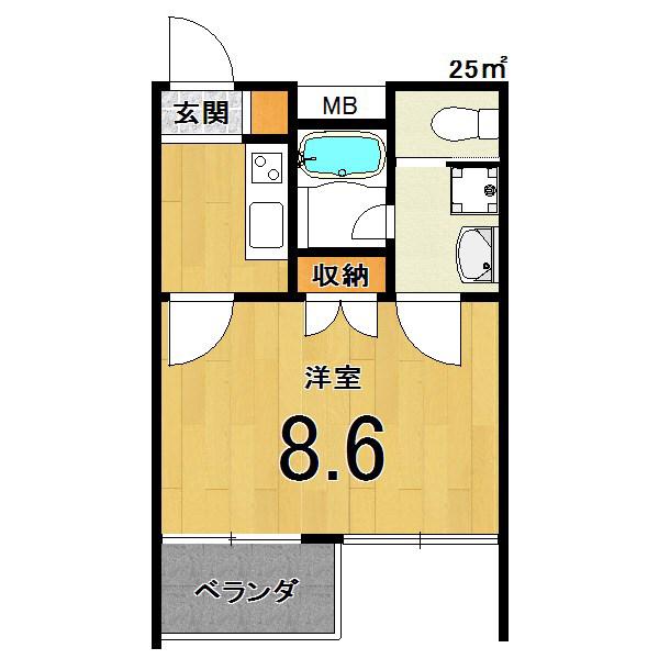 モノコモド御前B棟(1K/3階)の間取り写真