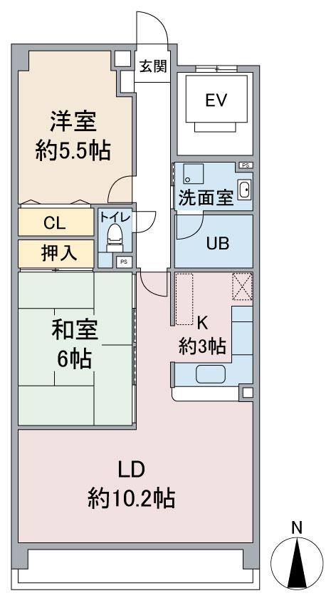 アソシア高社(2LDK/3階)の間取り写真