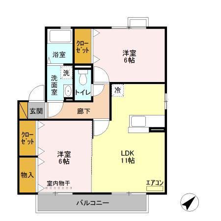 アネシス2番館(2LDK/2階)の間取り写真