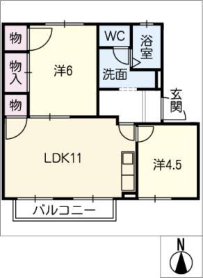 アビタシオンときわ C棟(2LDK/2階)の間取り写真