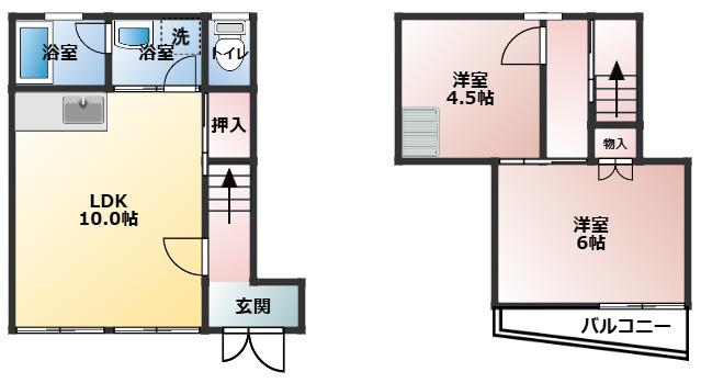 文里ハイツ(2LDK/1階)の間取り写真