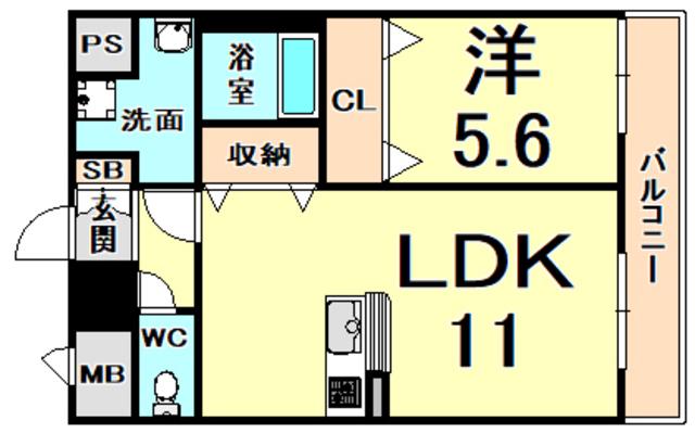 アンプルールフェール エタン セルマン昆陽(1LDK/1階)の間取り写真