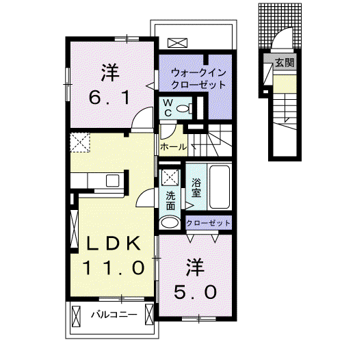 エスポワ一ルC棟(2LDK/2階)の間取り写真