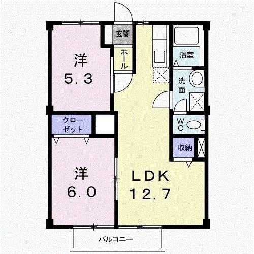 ニューカームマキ(2LDK/2階)の間取り写真