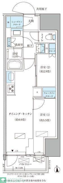 パークアクシス品川天王洲アイル(2DK/7階)の間取り写真