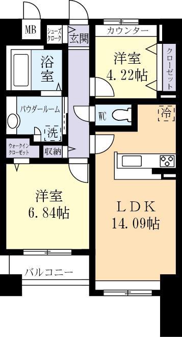 百合ケ丘レジデンス(2LDK/6階)の間取り写真