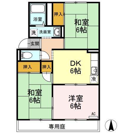 オークス金子A棟(3DK/1階)の間取り写真