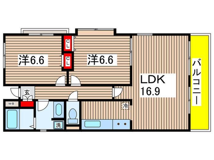 ラナイグレース国立(2LDK/1階)の間取り写真