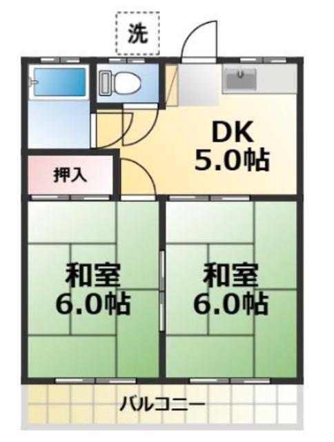 第2コーポ 田中(2DK/2階)の間取り写真