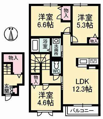 グランドール津高壱番館(3LDK/2階)の間取り写真