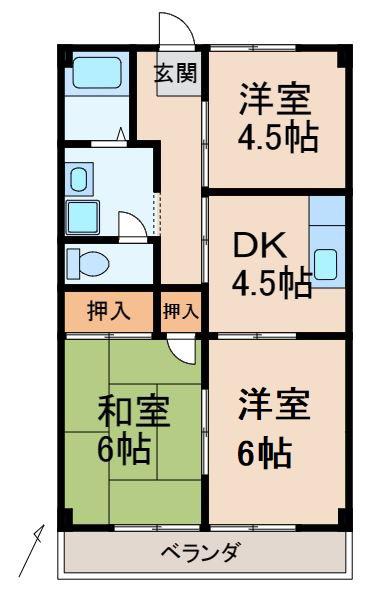 モルティ細川A棟(3DK/4階)の間取り写真