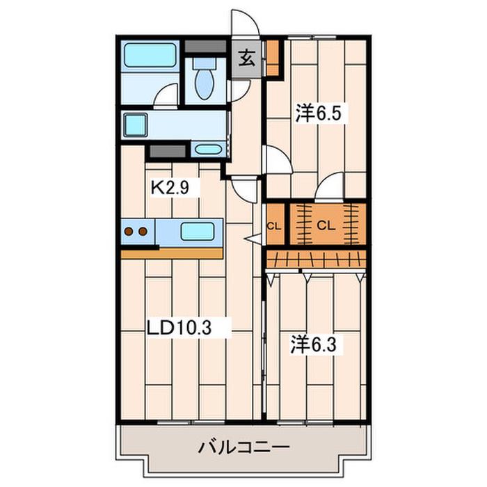 ヴァンヴェール三輪(2LDK/1階)の間取り写真