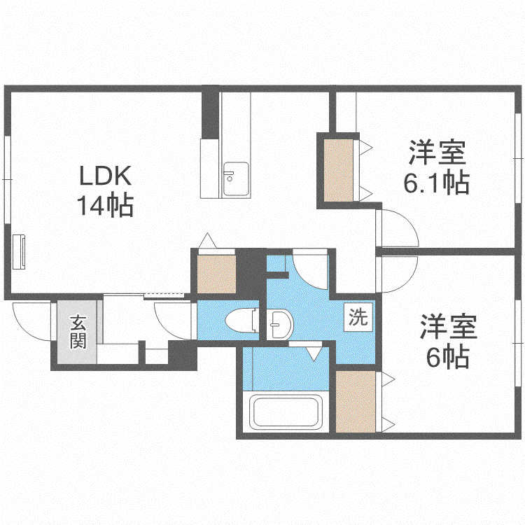 サニーフラット C(2LDK/1階)の間取り写真