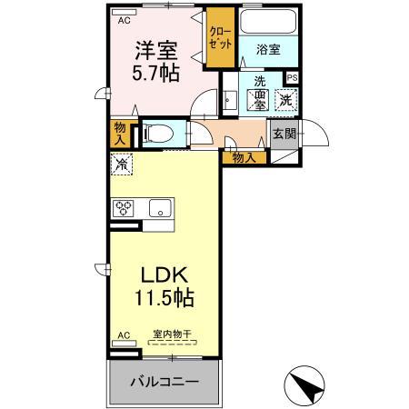 D-ROOM隈府 A棟(1LDK/2階)の間取り写真