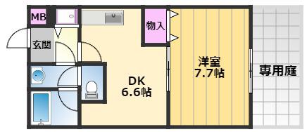 フジパレス式内町Ⅲ番館(1DK/1階)の間取り写真