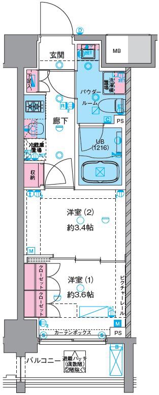 GENOVIA浅草VISKYGARDEN(2K/4階)の間取り写真