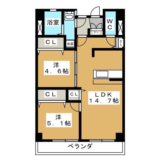 ノーブルヴィラ恩田(2LDK/6階)の間取り写真