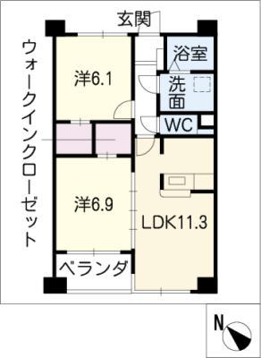 グラティテュード(2LDK/2階)の間取り写真