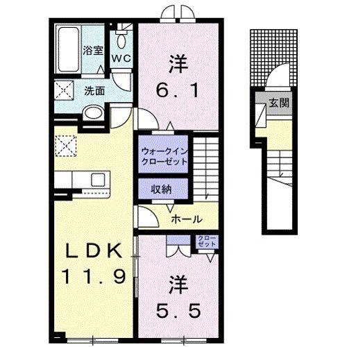 グランビューII(2LDK/2階)の間取り写真