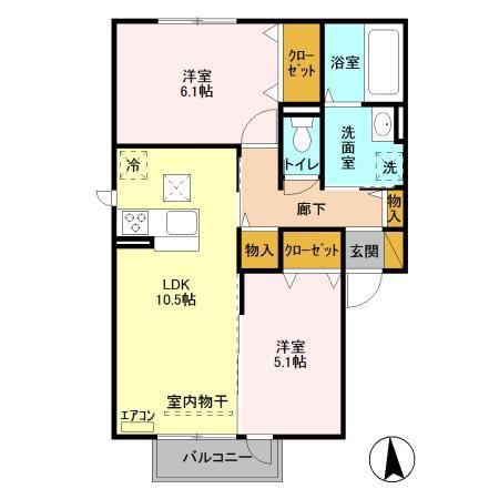 ゼピュロス学園の森 S(2LDK/1階)の間取り写真