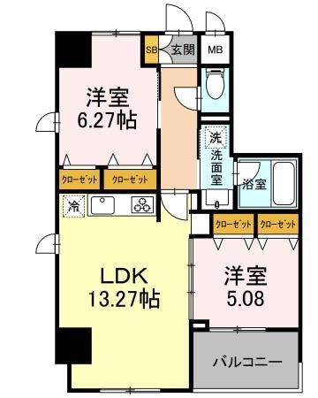 ZOOM王子神谷(2LDK/13階)の間取り写真