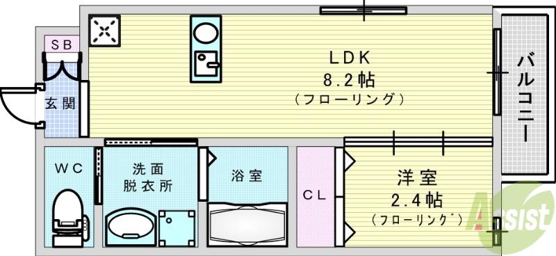 リアコート関大前2(1LDK/2階)の間取り写真
