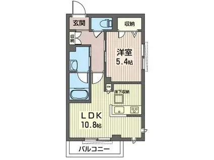 WHITE‐BASE(1LDK/1階)の間取り写真