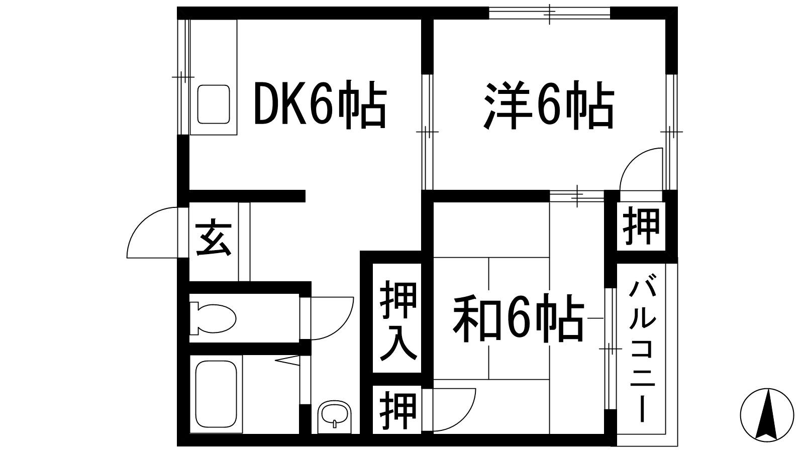 北摂荘(2DK/2階)の間取り写真