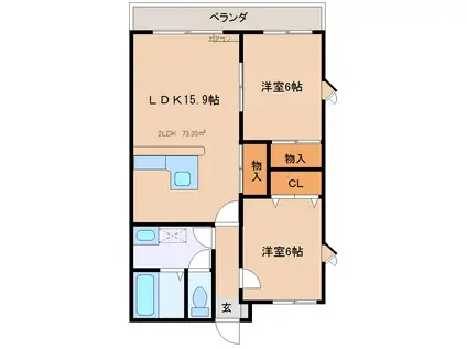 カーサ富岡(2LDK/1階)の間取り写真