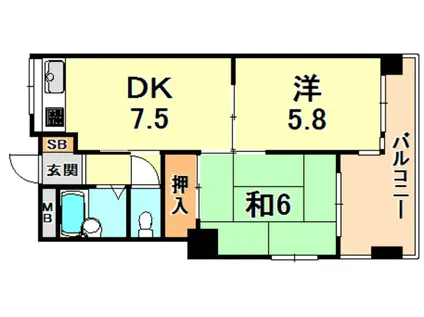 ラ・セーヌ六甲(2DK/3階)の間取り写真