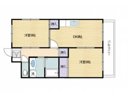 フリートヴィラ鶴江(2DK/1階)の間取り写真