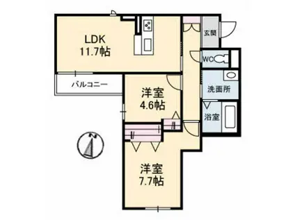 マリヤガーデン今津(2LDK/1階)の間取り写真