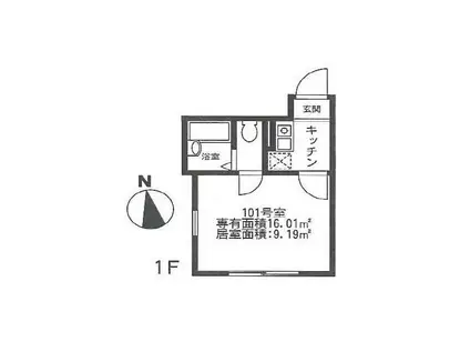 シャンテ小菅II(1K/1階)の間取り写真