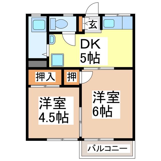 田島ハイツ(2DK/2階)の間取り写真