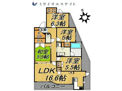 グランカーサ上前津(4LDK/14階)の間取り写真
