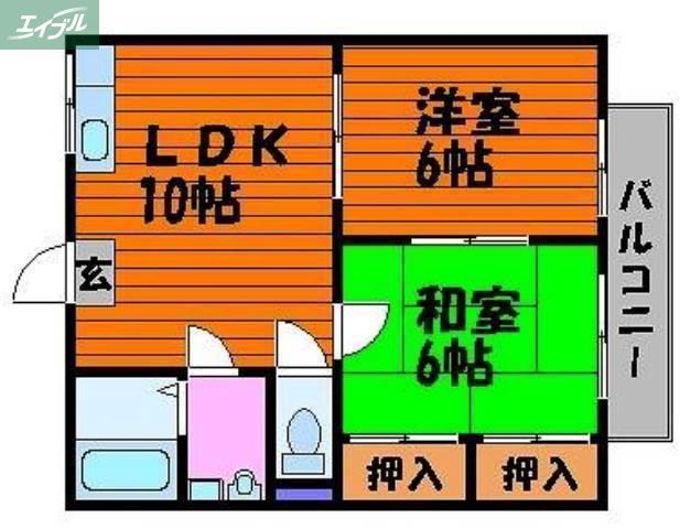 プチアリスA(2LDK/1階)の間取り写真