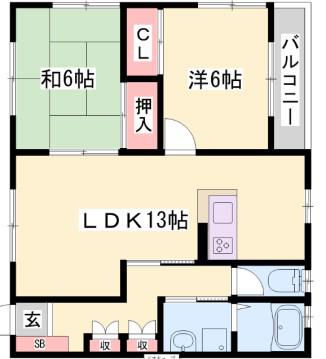 東塚ハイツ(2LDK/2階)の間取り写真