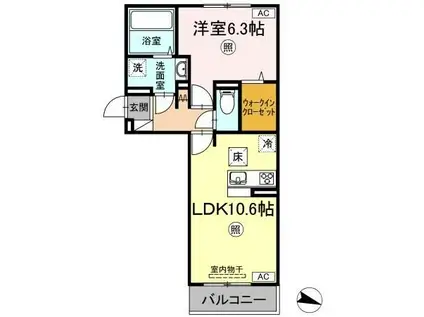 フリージア B棟(1LDK/1階)の間取り写真