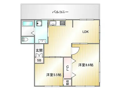 グリーンヒル山本通(2LDK/3階)の間取り写真