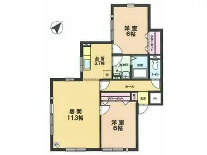 ヒルズK(2LDK/1階)の間取り写真