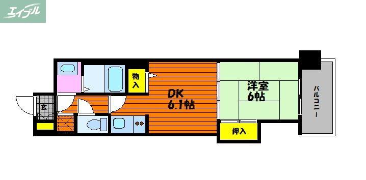 朝日プラザ岡山サウスフロント(1DK/2階)の間取り写真