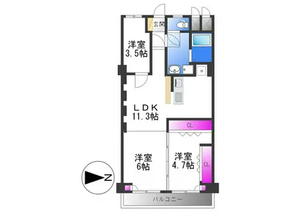 メガロコープ平野2号棟(2SLDK/9階)の間取り写真