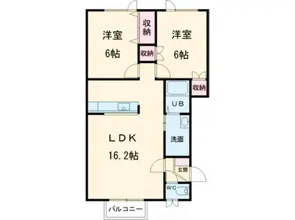 メゾンドフラッシュII(2LDK/2階)の間取り写真
