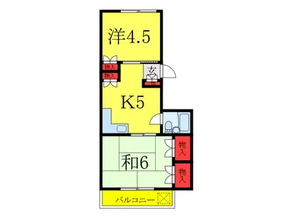 シャトーカネヨ江原(2K/2階)の間取り写真