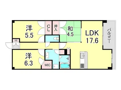パークシュロス芦屋(3LDK/1階)の間取り写真