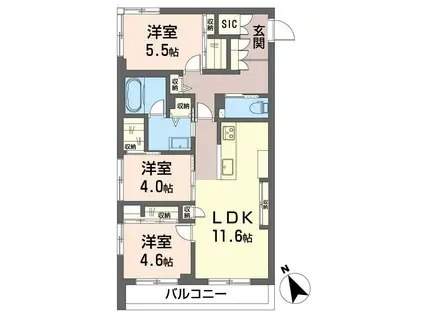 グランデアルベロ南八幡(3LDK/2階)の間取り写真