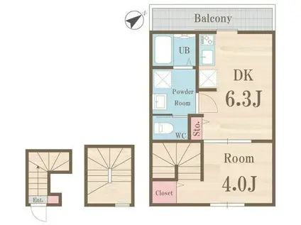 プライムガーデン東武練馬(1DK/3階)の間取り写真