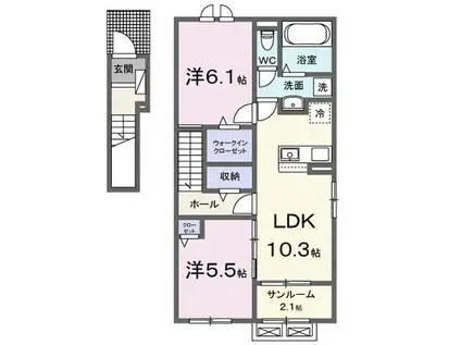 アミスターT I(2LDK/2階)の間取り写真